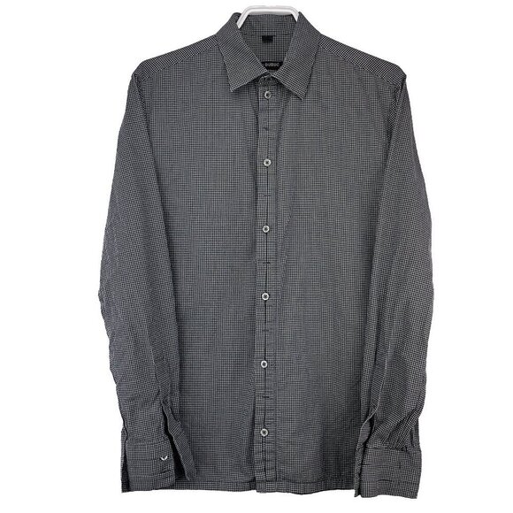 PHILIPPE DUBUC 100% Cotton Hidden buttons Checked Black & White Shirt - Picture 1 of 9